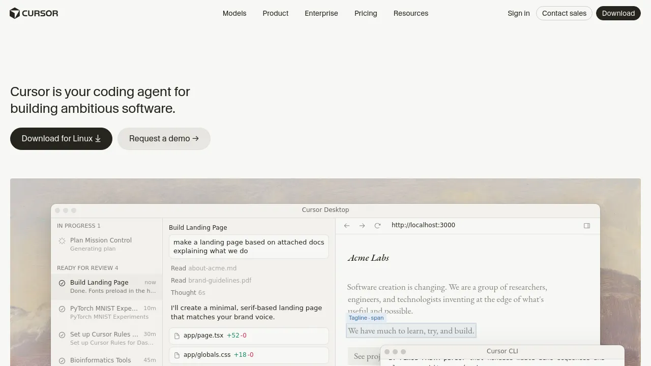 Screenshot of Cursor website