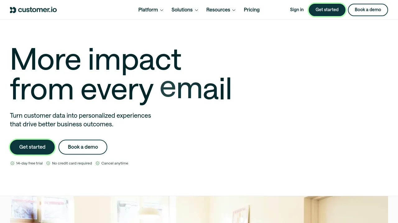 Screenshot of Customer.io website