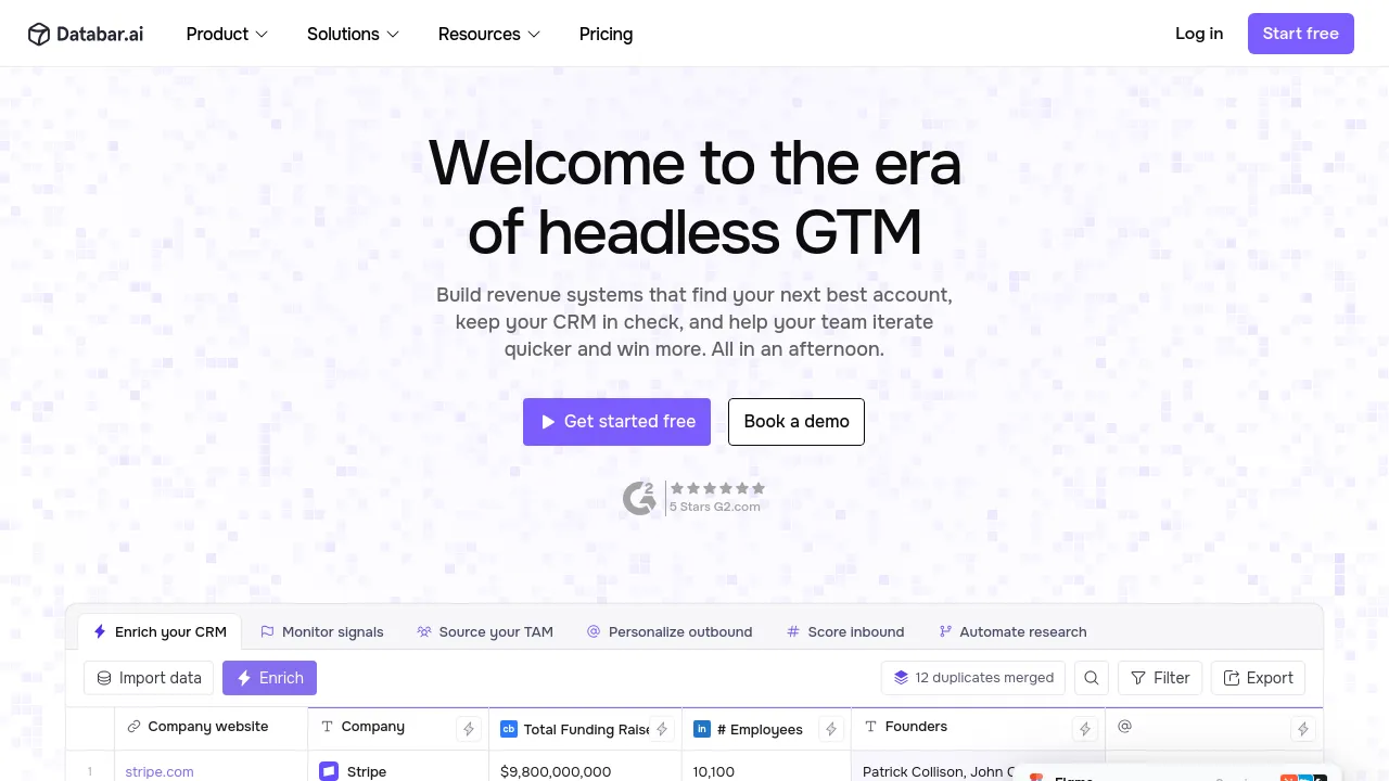 Screenshot of Databar.ai website