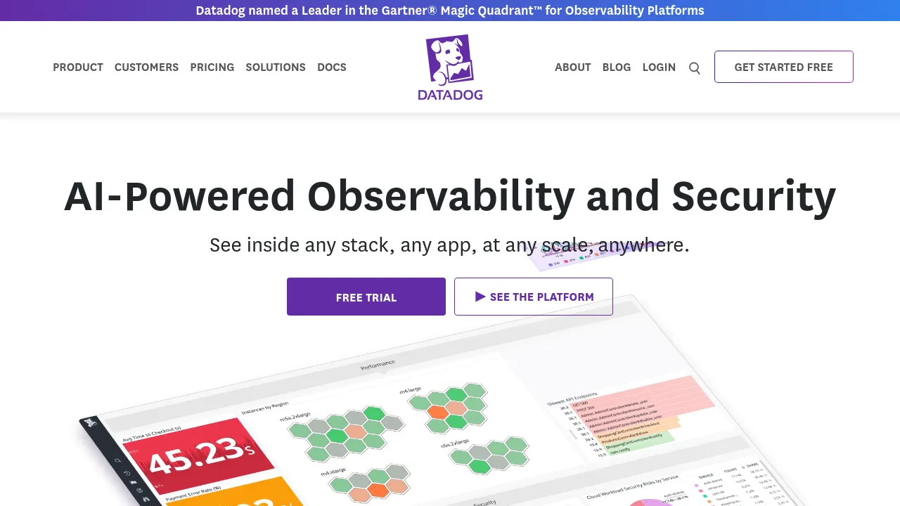 Screenshot of the Datadog website