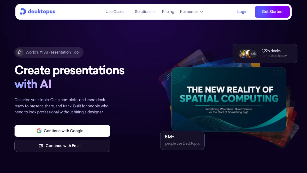 Screenshot of Decktopus AI website