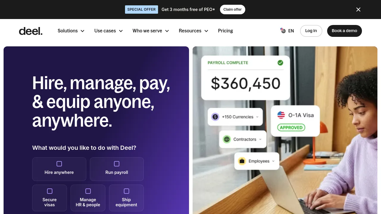 Screenshot of Deel website