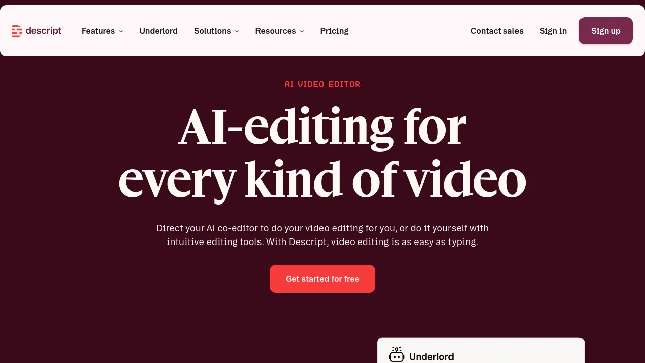 Screenshot of Descript website