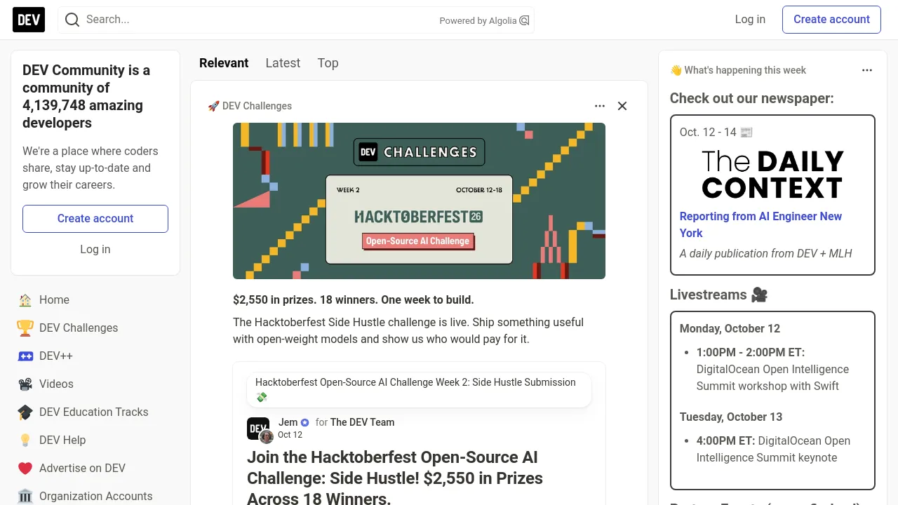 Screenshot of Dev.to website