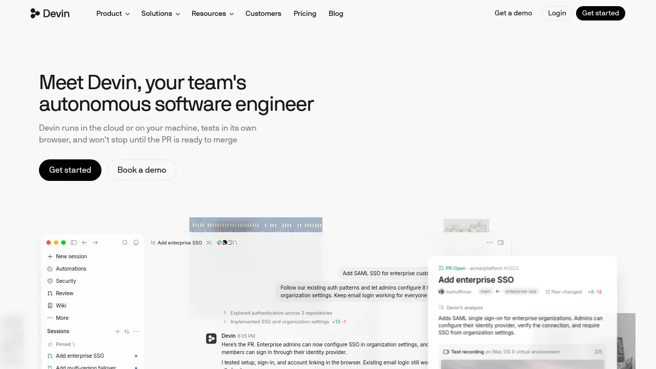 Screenshot of Devin website