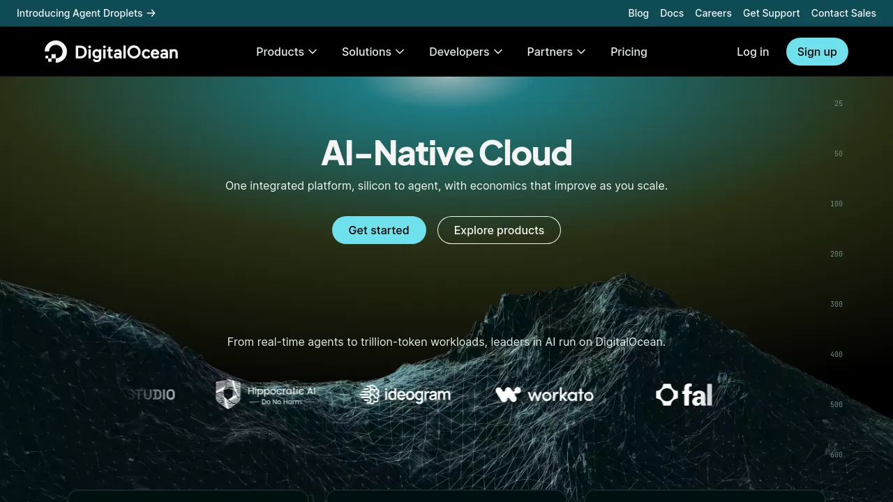 Screenshot of DigitalOcean website