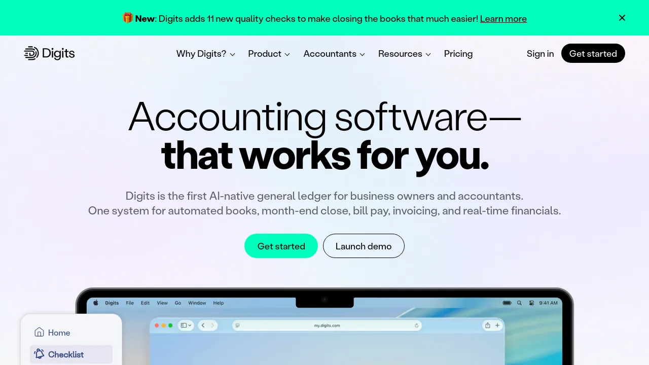 Screenshot of Digits website