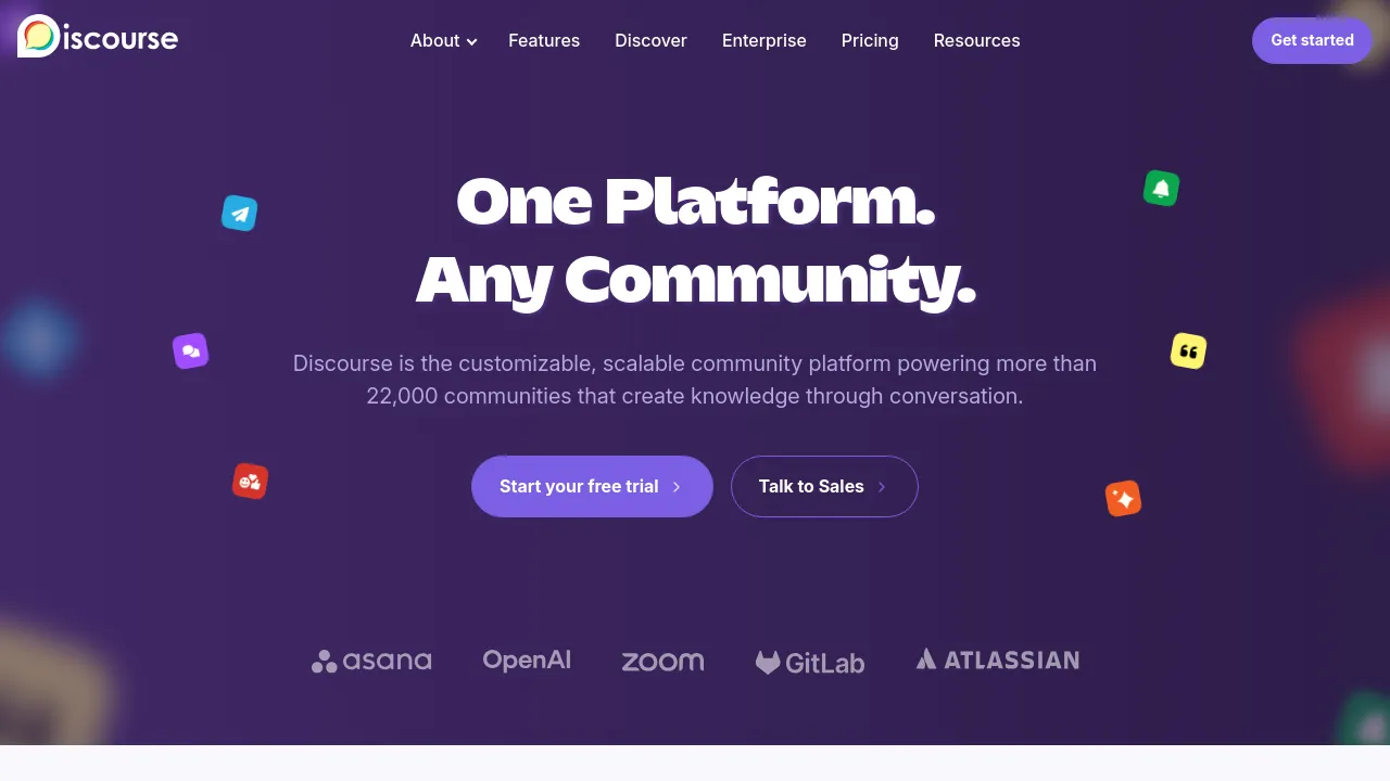 Screenshot of Discourse website