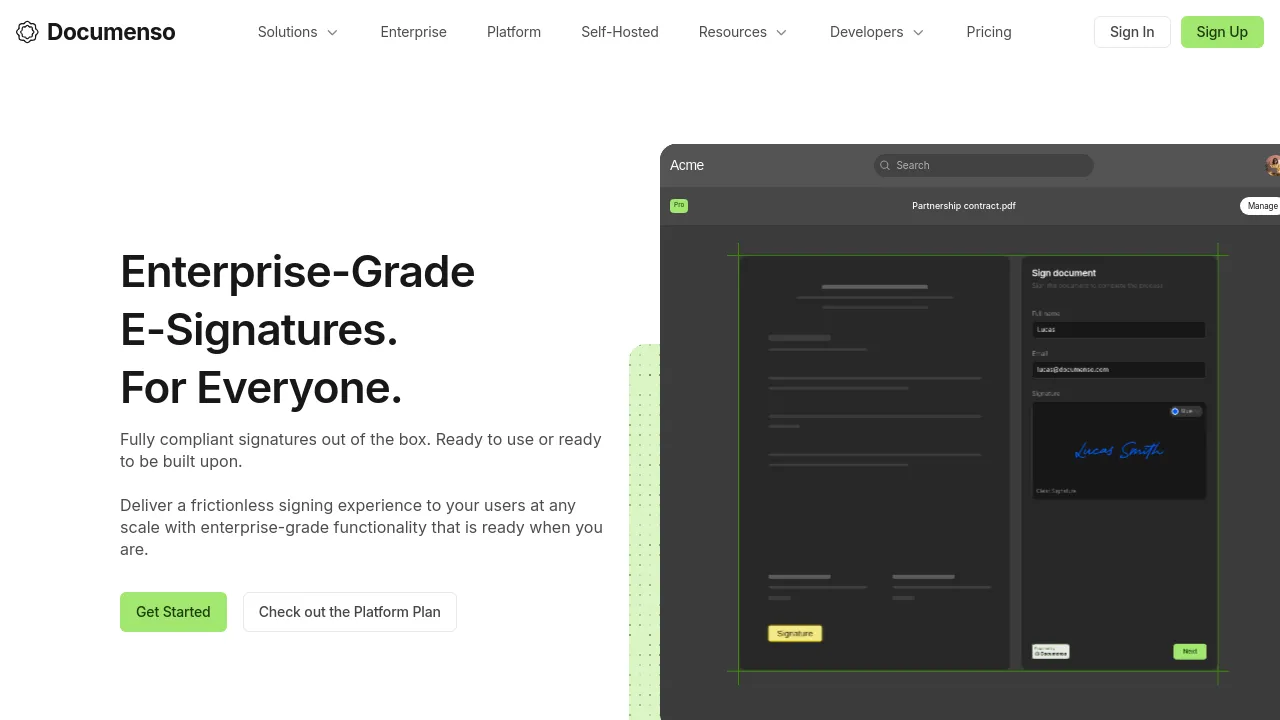 Screenshot of Documenso website