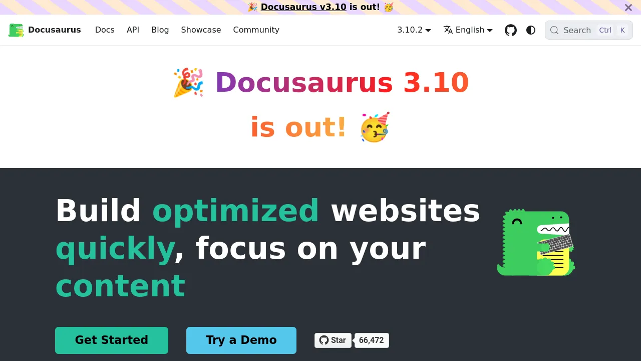 Screenshot of Docusaurus website