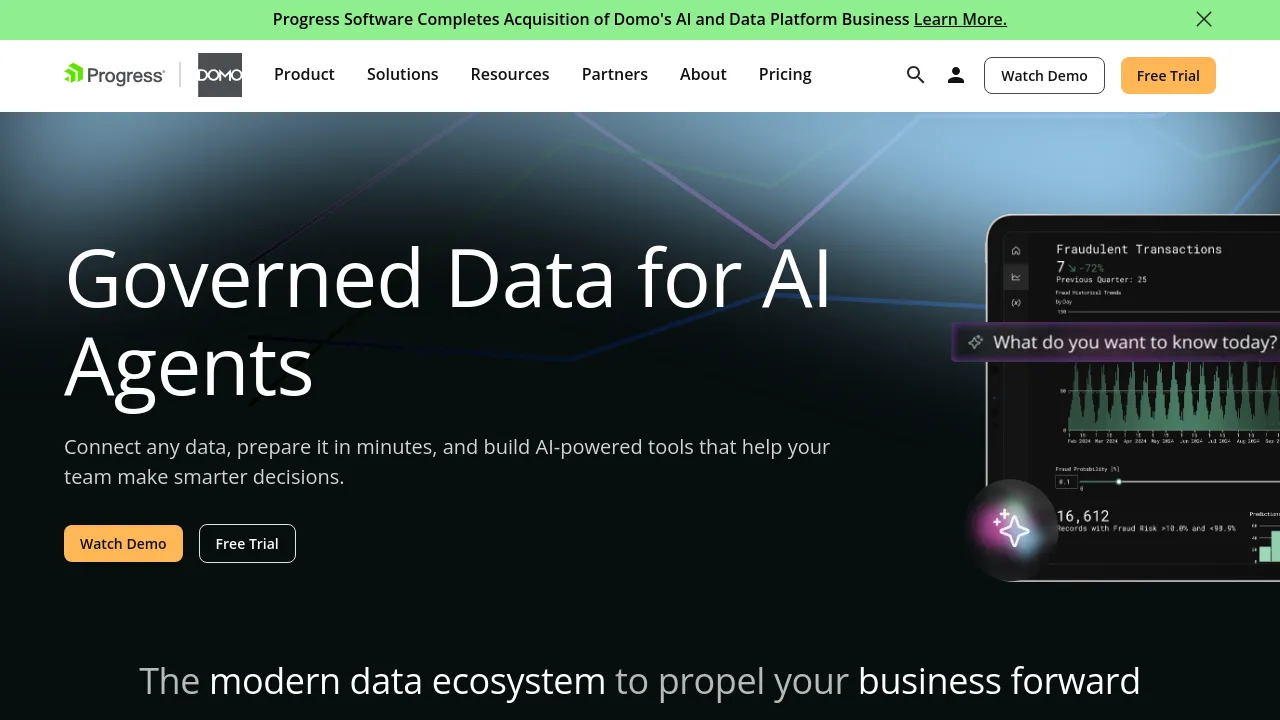 Screenshot of Domo website