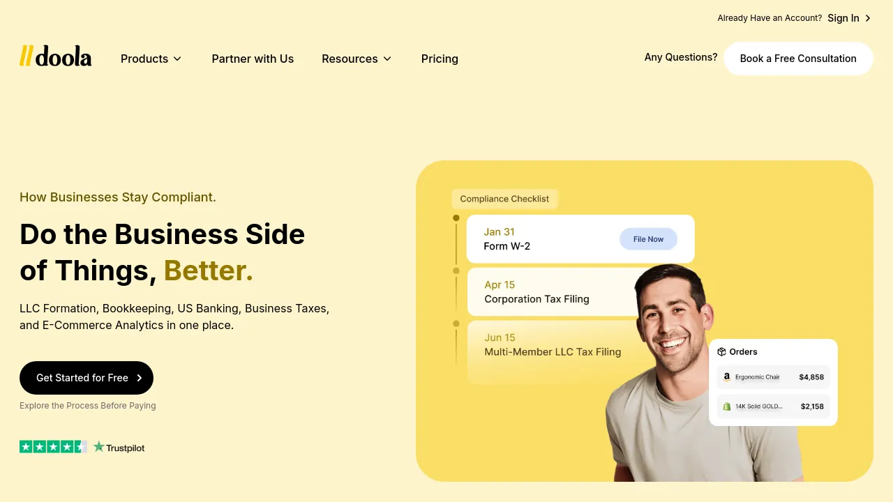 Screenshot of doola website