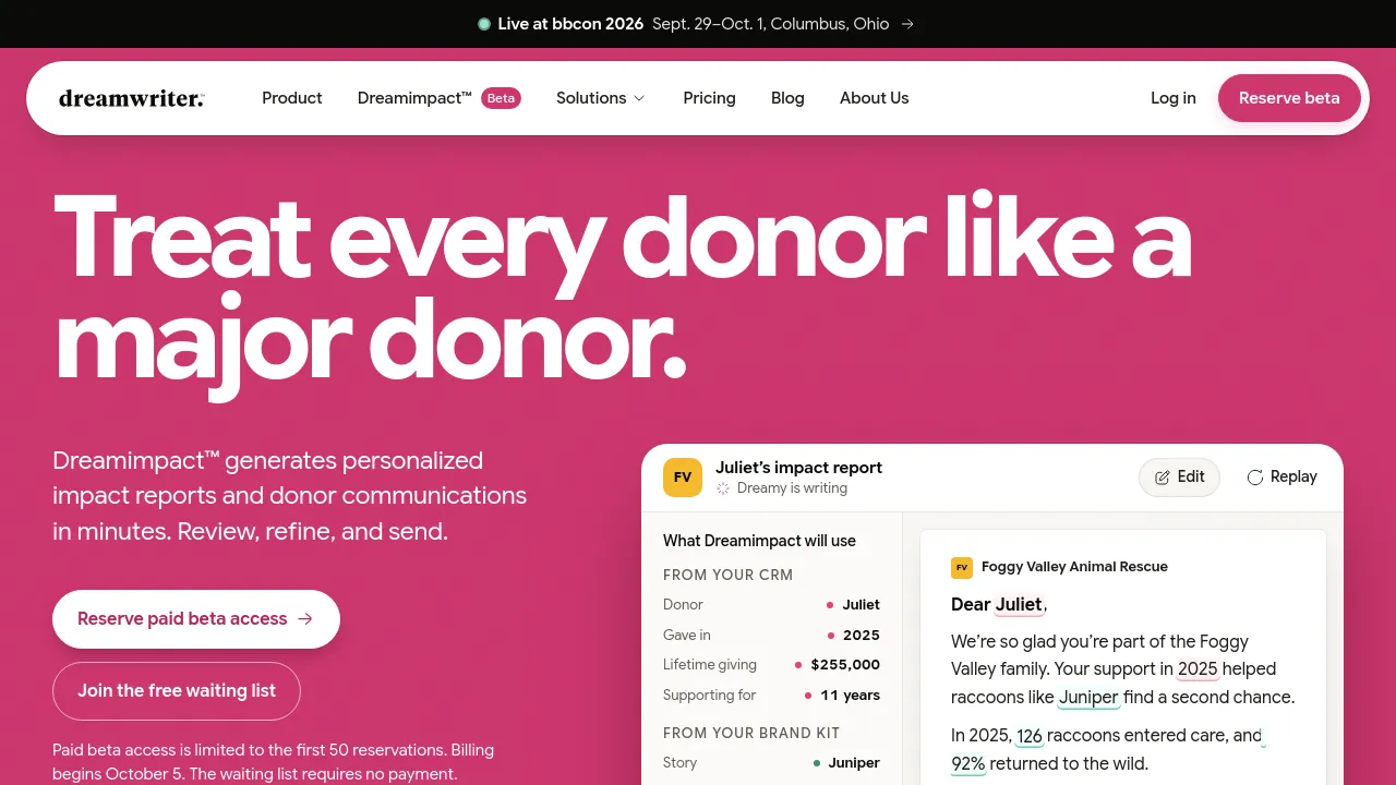 Screenshot of Dreamwriter website