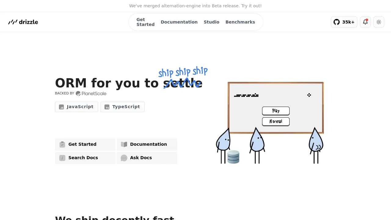Screenshot of Drizzle website