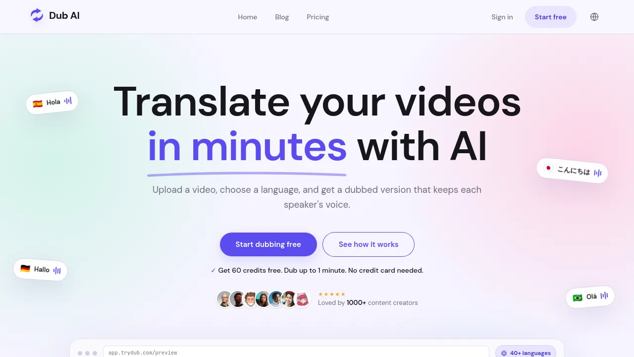Screenshot of Dub AI website