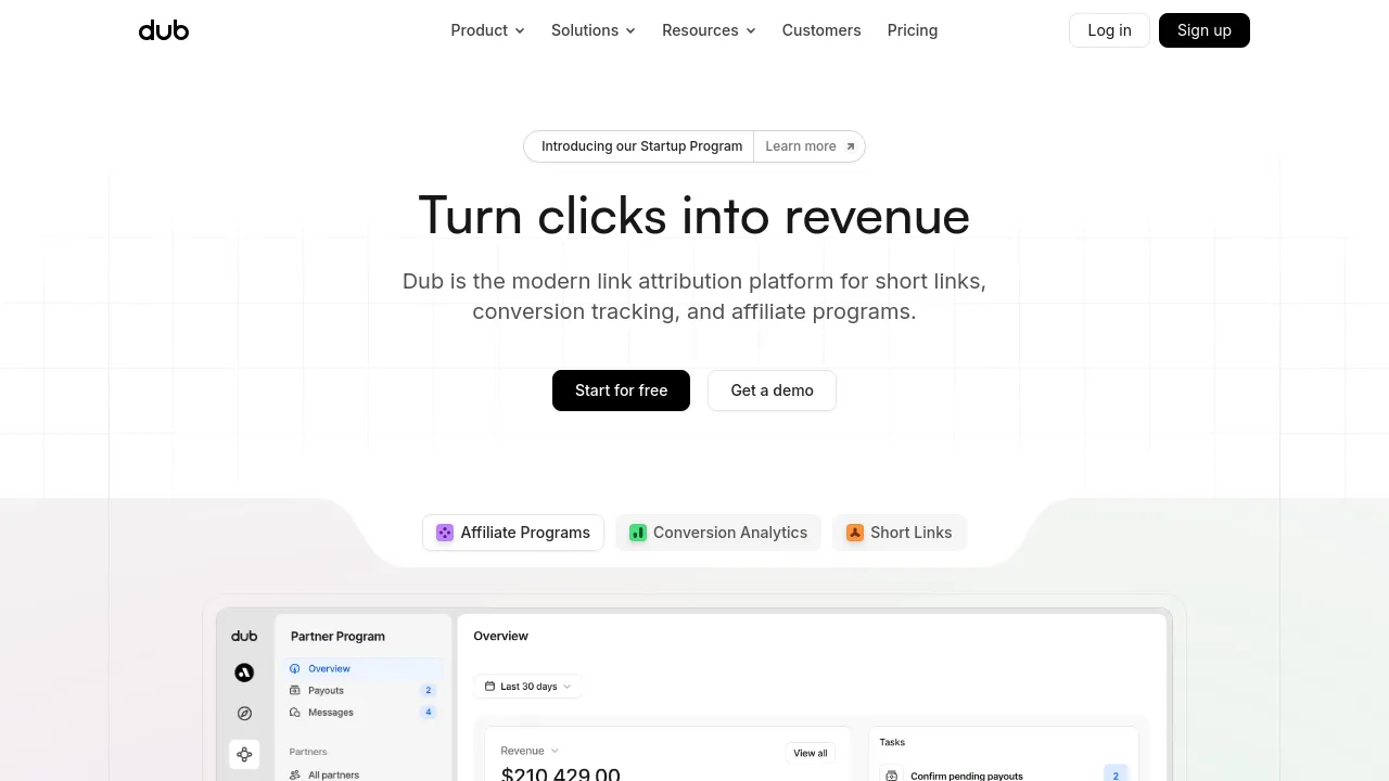 Screenshot of Dub.co website