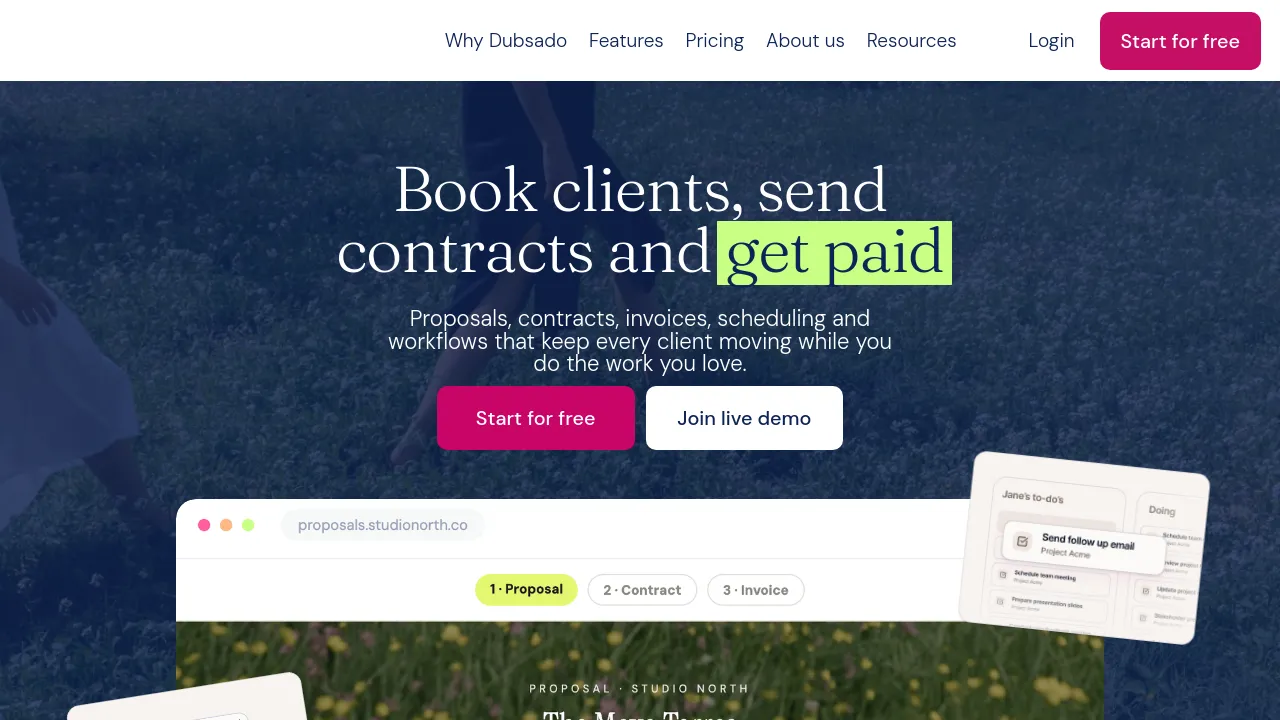 Screenshot of Dubsado website