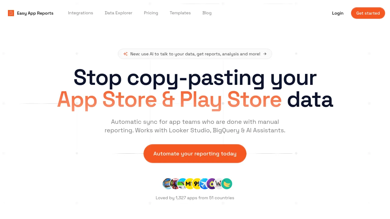 Screenshot of Easy App Reports website