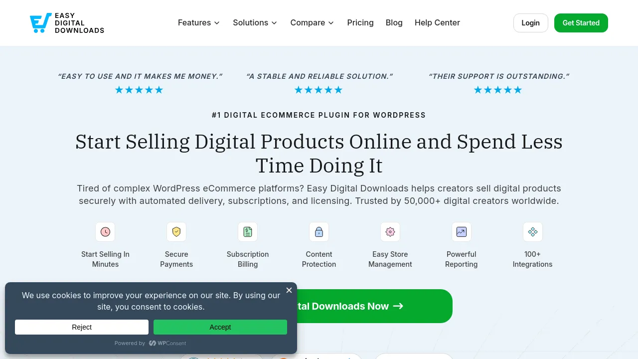 Screenshot of Easy Digital Downloads website