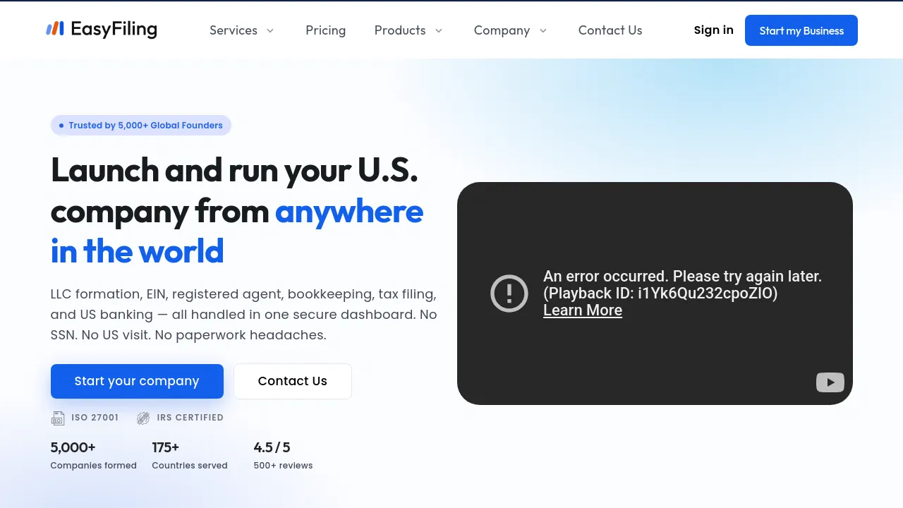 Screenshot of the Easy Filing website
