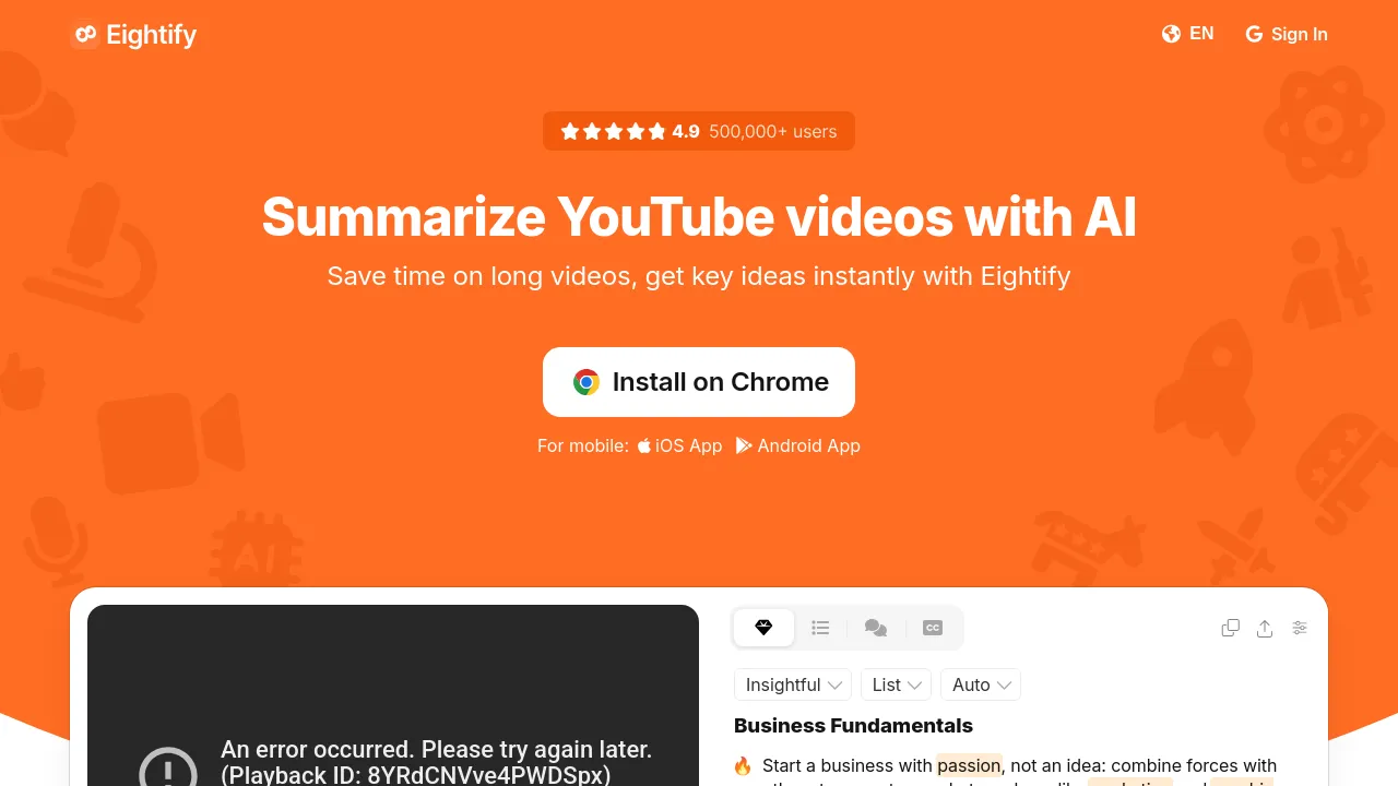 Screenshot of Eightify website