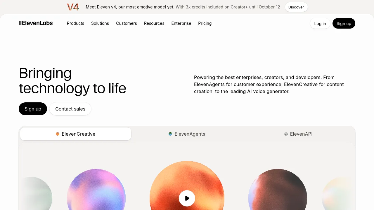 Screenshot of ElevenLabs website