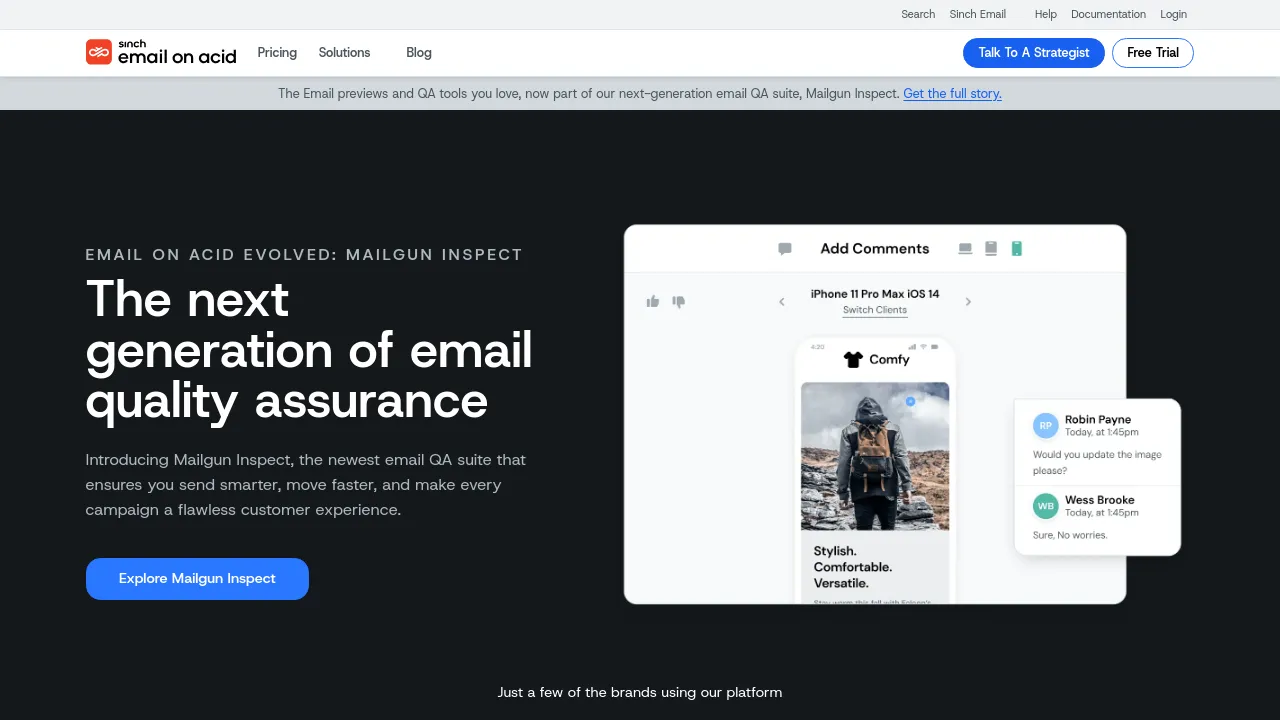Screenshot of Email on Acid website