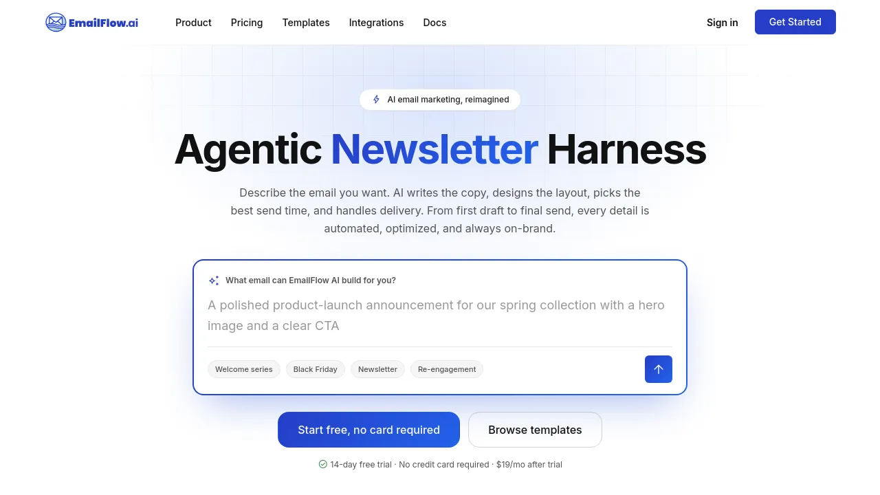 Screenshot of EmailFlow.ai website