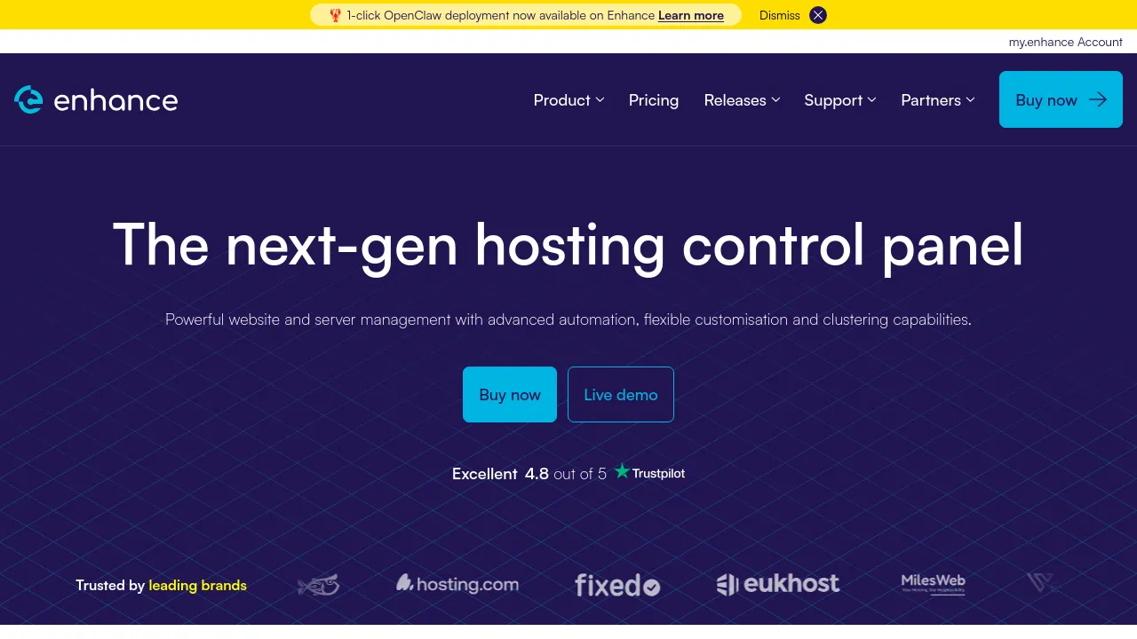 Screenshot of Enhance website