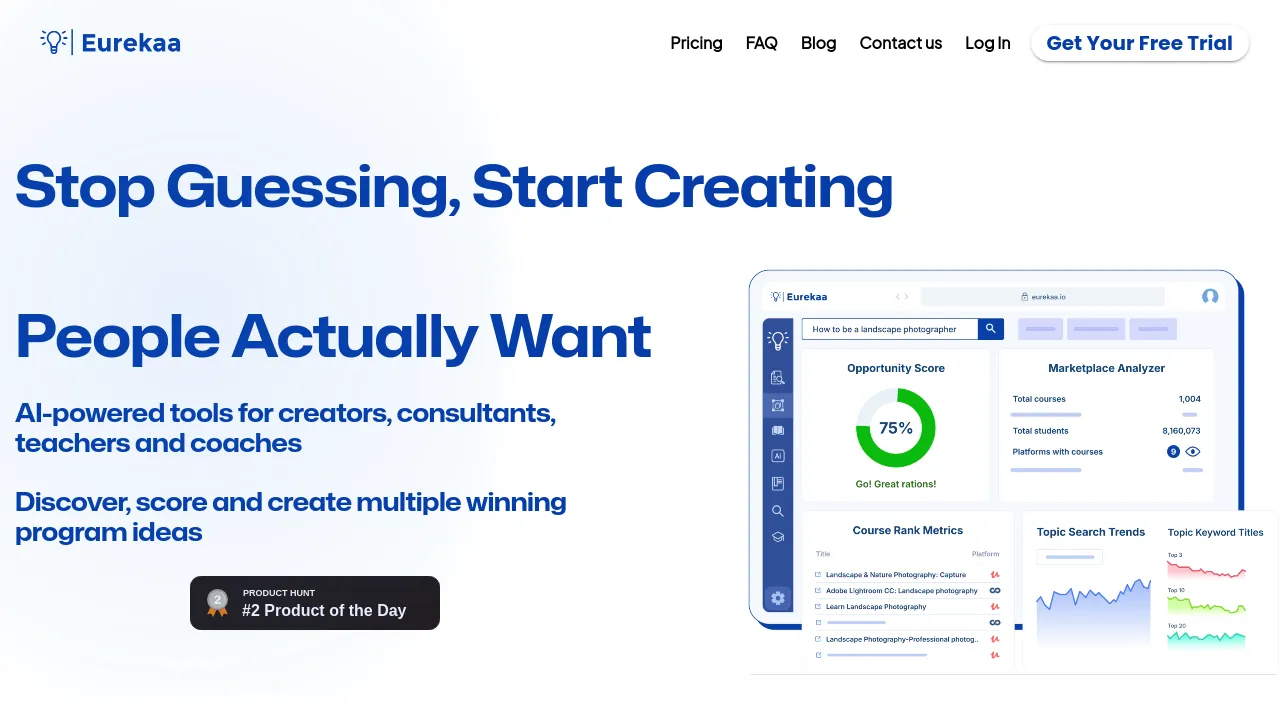 Screenshot of Eurekaa website