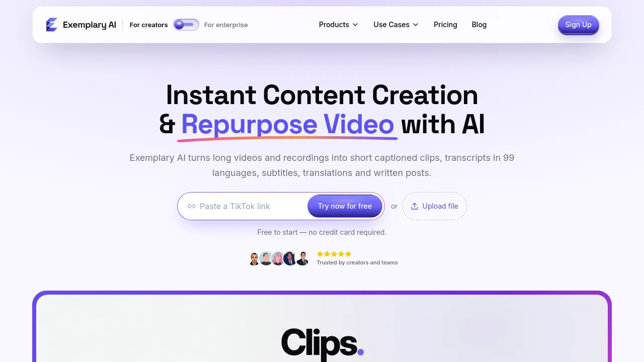 Screenshot of Exemplary AI website
