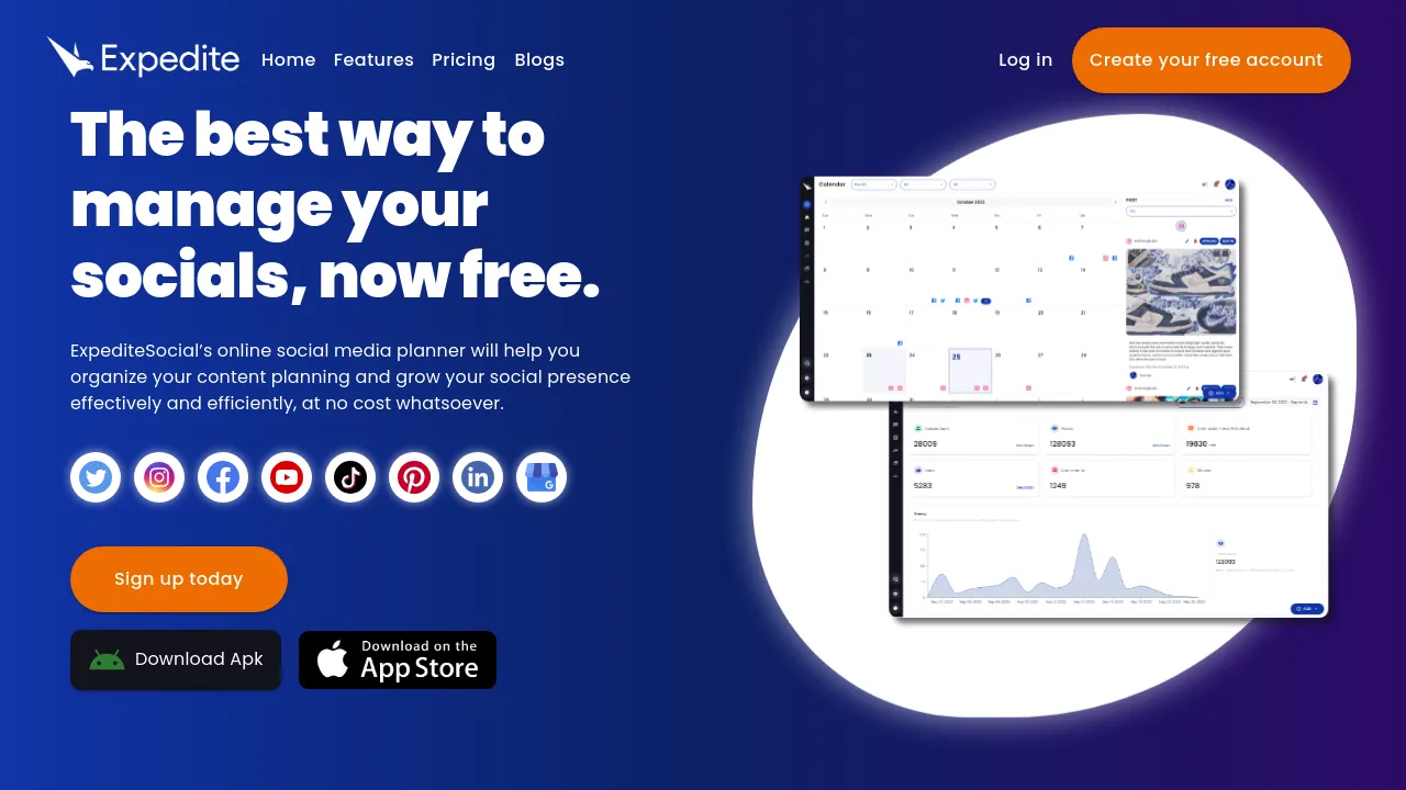 Screenshot of Expedite Social website