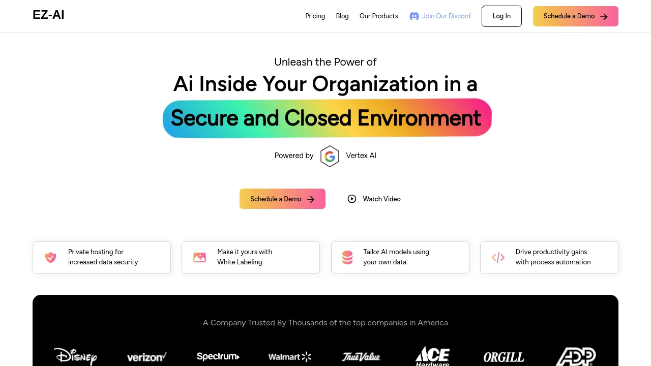 Screenshot of EZAI website