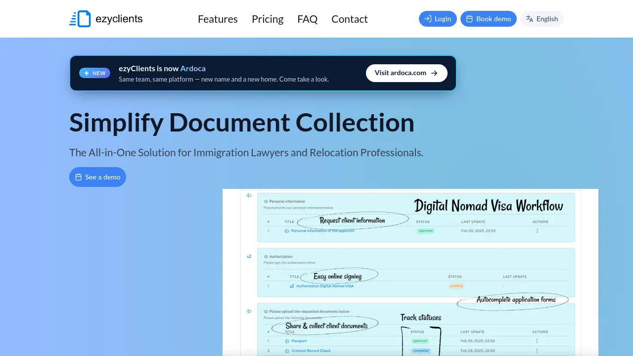 Screenshot of ezyClients website