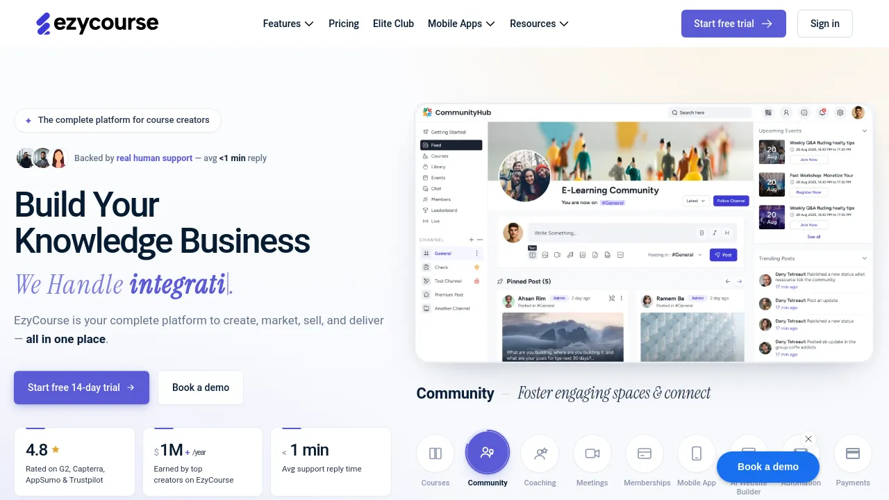 Screenshot of EzyCourse website