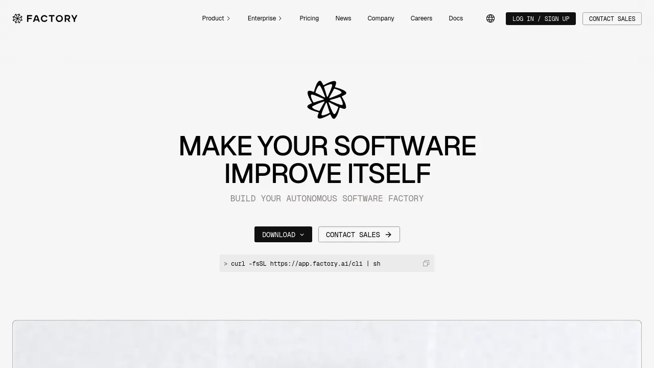Screenshot of Factory website
