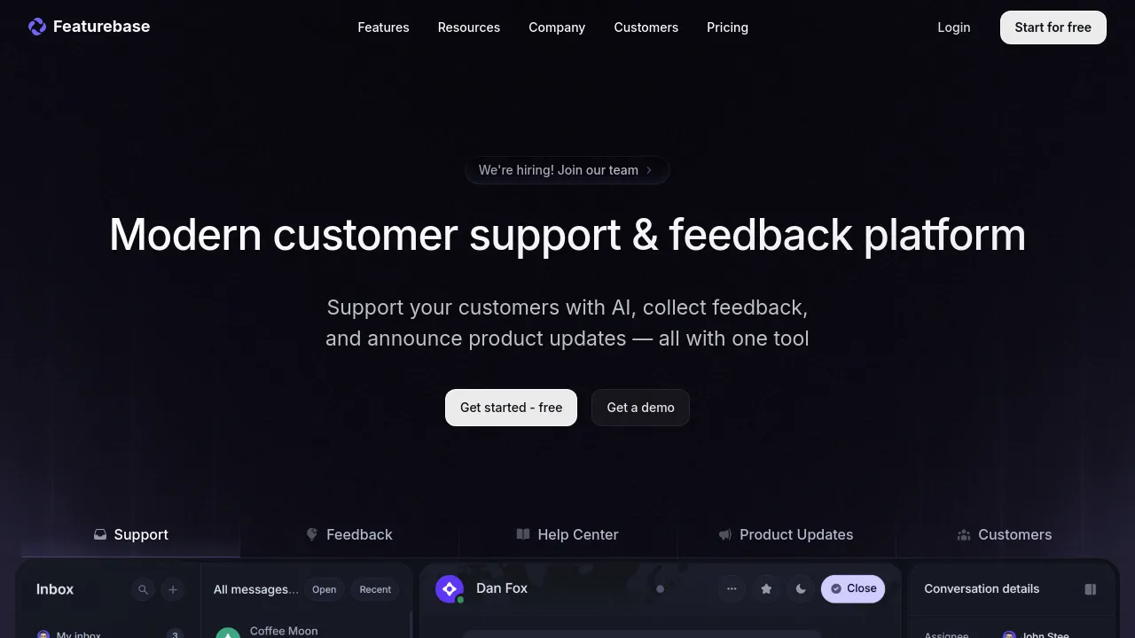 Screenshot of Featurebase website