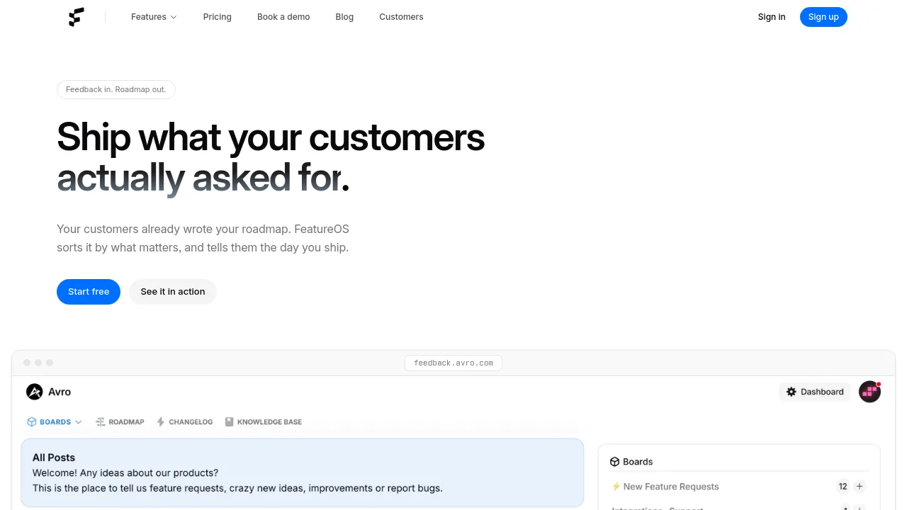 Screenshot of featureOS website