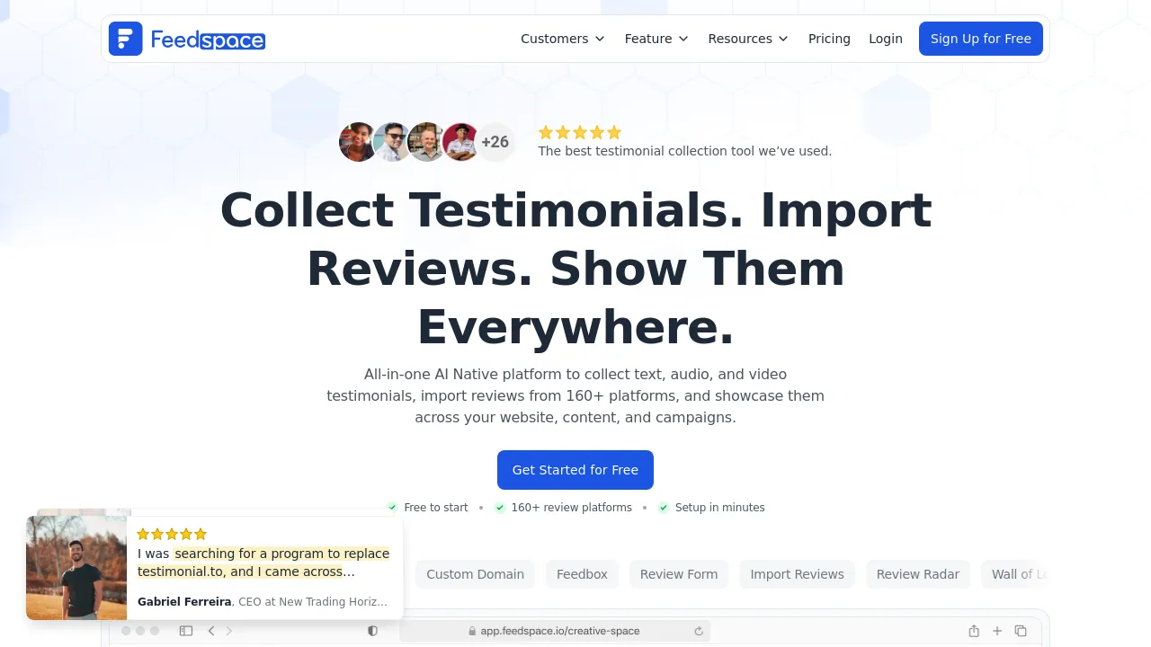 Screenshot of the Feedspace website