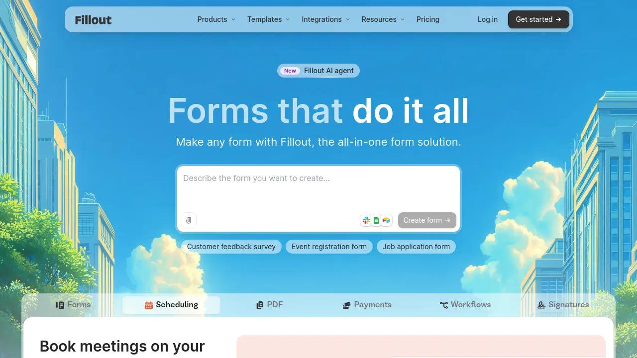 Screenshot of Fillout website