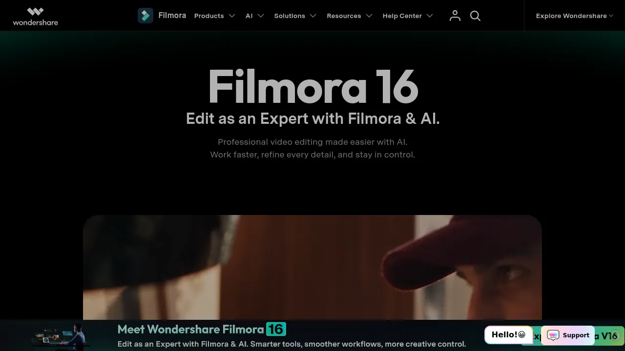 Screenshot of the Filmora website
