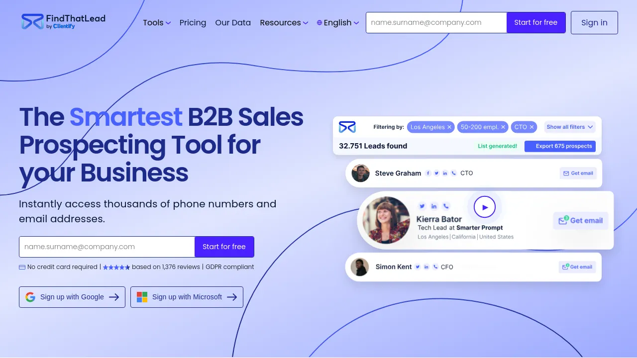 Screenshot of FindThatLead website