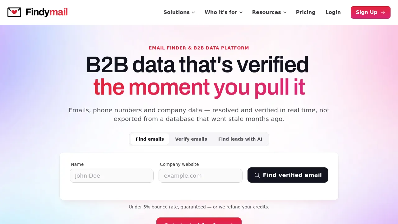 Screenshot of Findymail website