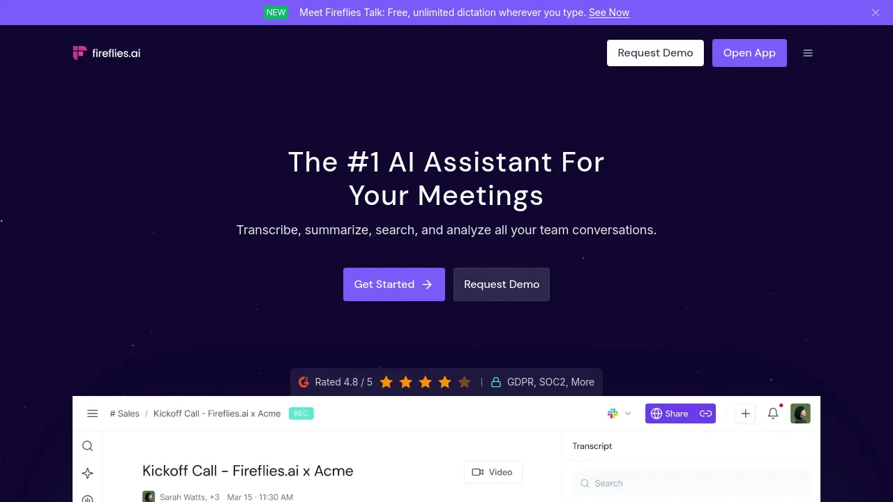 Screenshot of Fireflies website