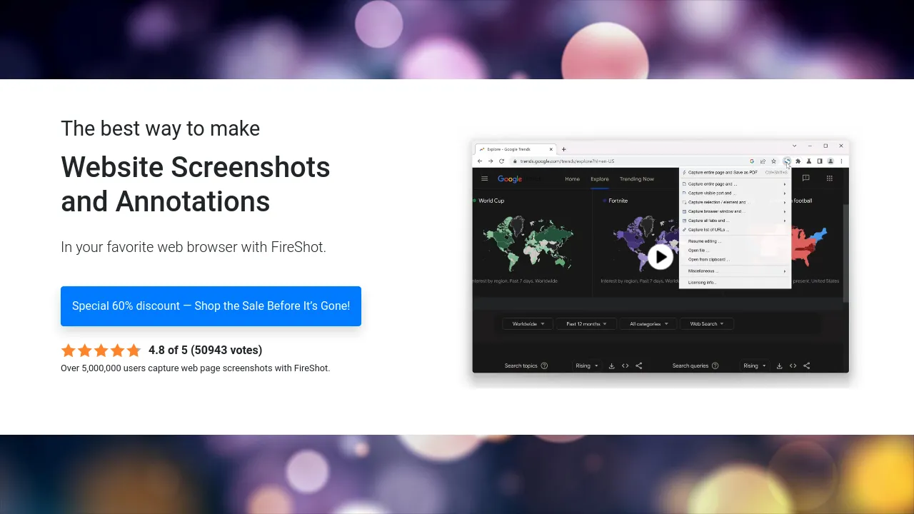 Screenshot of FireShot website
