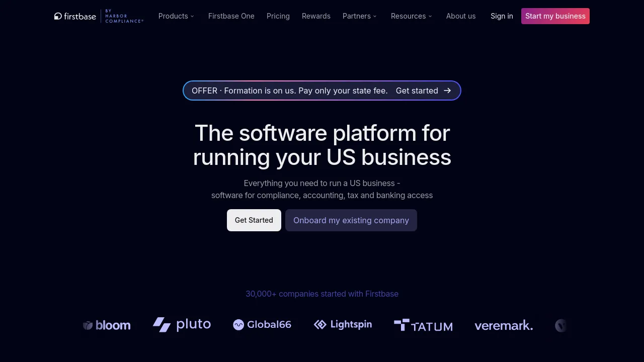 Screenshot of Firstbase website