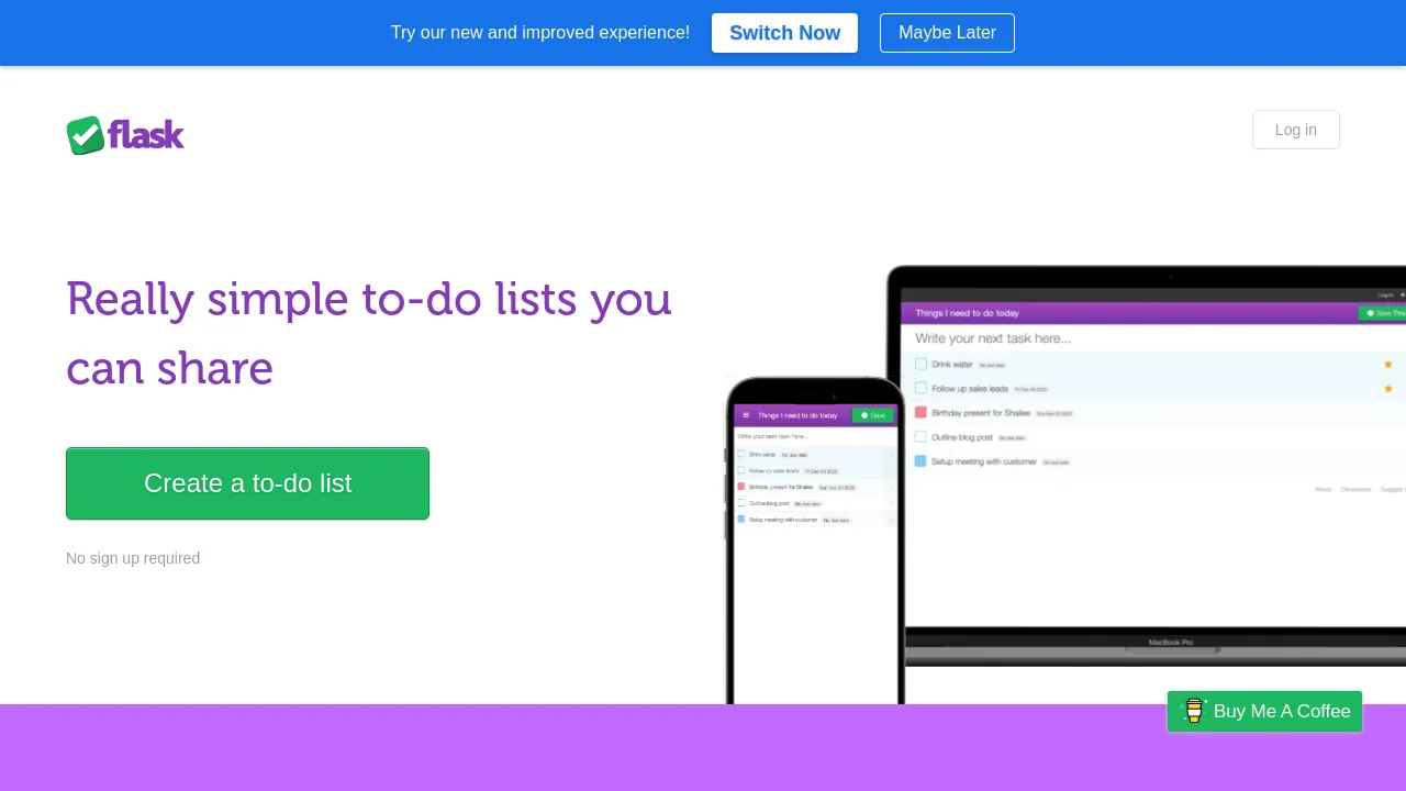 Screenshot of Flask Lists website