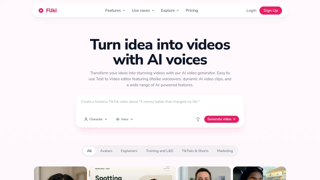 Screenshot of Fliki website