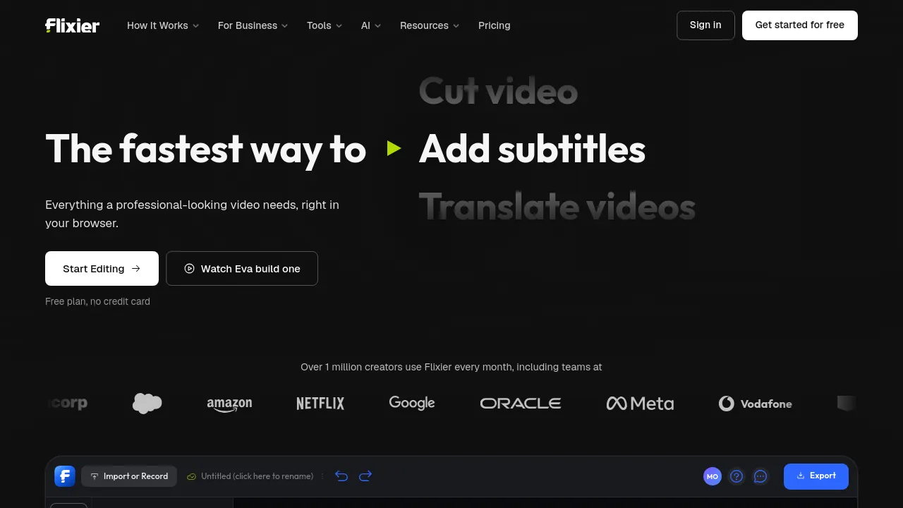 Screenshot of Flixier website