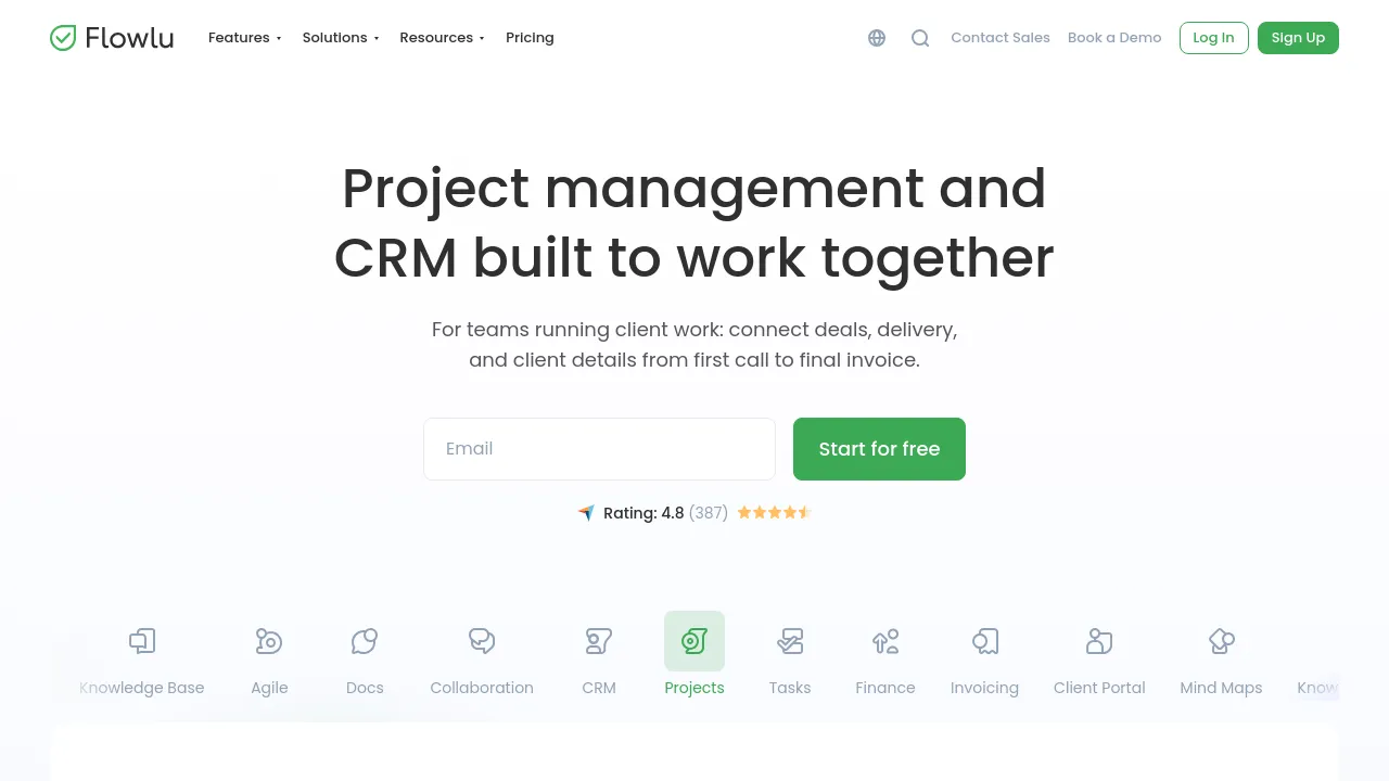 Screenshot of Flowlu website